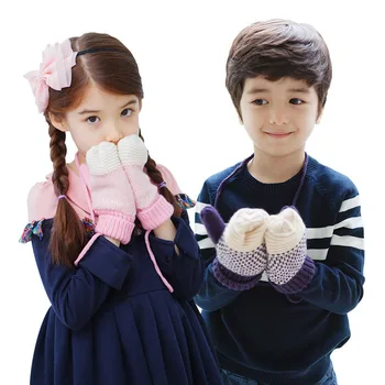 

Kocotree Boy Girl Plaid Knitted Plus Velvet Thickening Mitten Children Finger Warm Ski Glove For Kids 2-12 Years Old