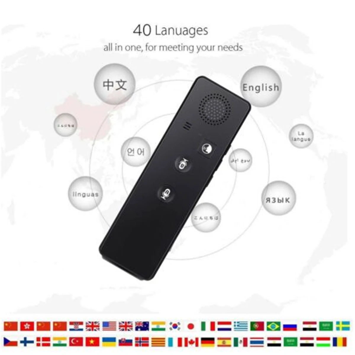 

New Portable A1 Two-Way Smart Translator Wireless Real Time 40 Multi-Language Instant Voice Translator