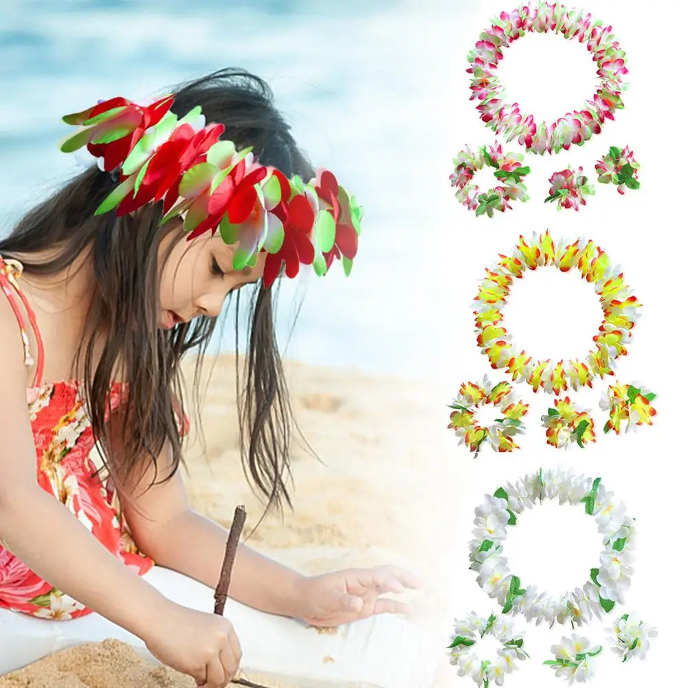 

80-piece Headband Set Encrypted Hawaiian Wreath Four-Piece Set Party Props Holiday Supplies Beach Holiday Cheerleading Headdress
