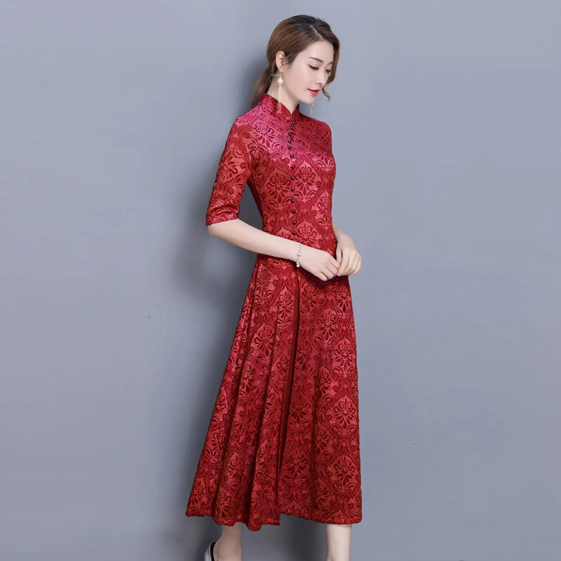 Женское кружевное платье Чонсам Ao Dai элегантное традиционное китайское с