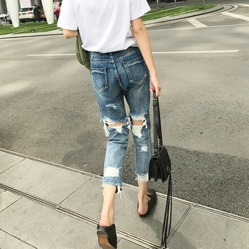 

Women Street Back Knee Destroyed Ripped Distressed Slim Denim Jeans With Holes Plus Size High Waist Boyfriend Jeans For Women