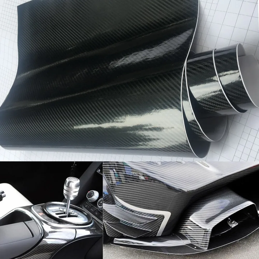 

20cm x50cm Glossy Black 5d CARBON Fiber Car Stying PVC Adhesive Vinyl Motorcycle Tablet Wrapping Sticker Decals Auto Accessories