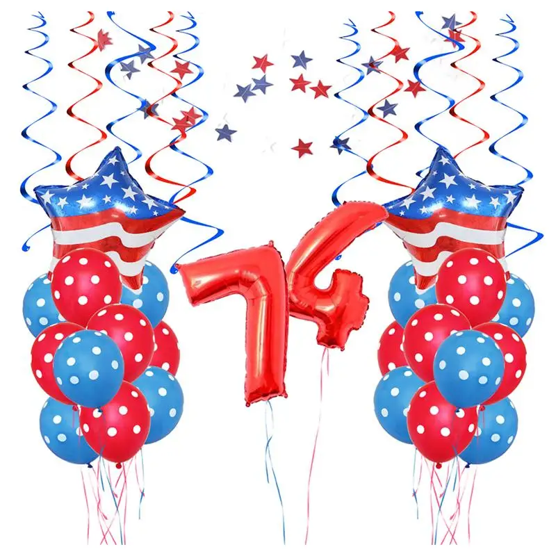 

37pcs/Pack American Independence Day Decorative Balloons Set Celebrating Party Decoration Supplies(Red And Blue)