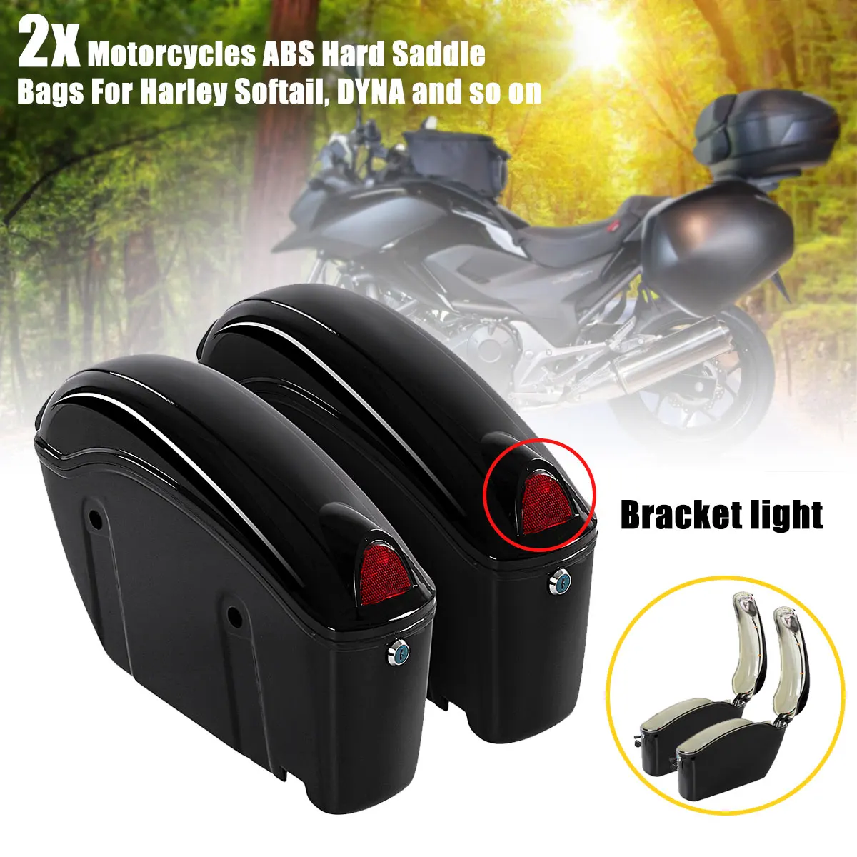 

1 Pair 26L Black Motorcycle Hard Trunk Saddlebags Sade Case ABS Hard Saddle Bags Side Box Fit Most Cruiser