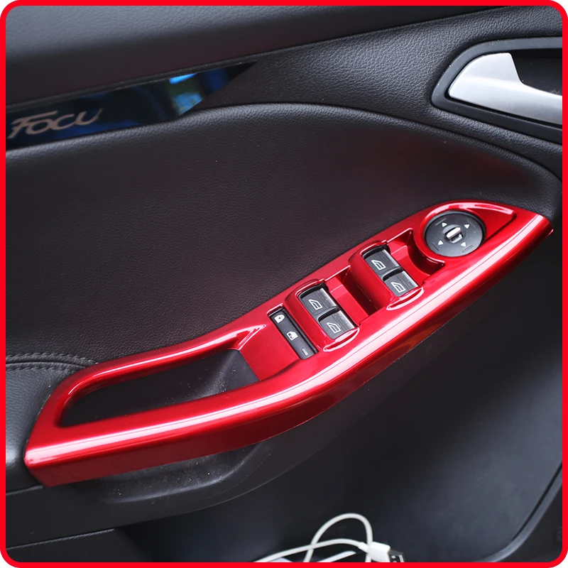 Лаковый красный ABS автомобильный стеклоподъемник Панель рамка декоративная накладка наклейка для Ford Focus MK 3 4 MK3 MK4 аксессуары
