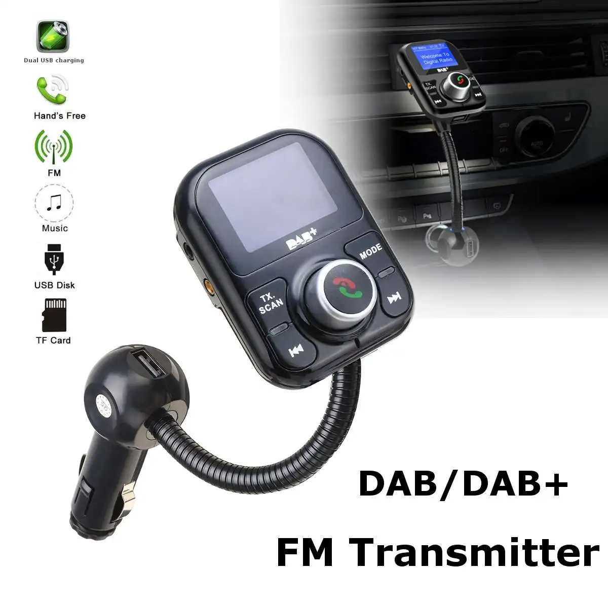  Bluetooth manos libres coche DAB + Kit de Radio Digital con Doble Adaptador USB receptor sintonizad