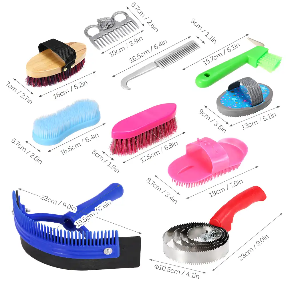 10PCS/Set Horse Grooming Tool Set Cleaning Kit Mane Tail Comb Massage