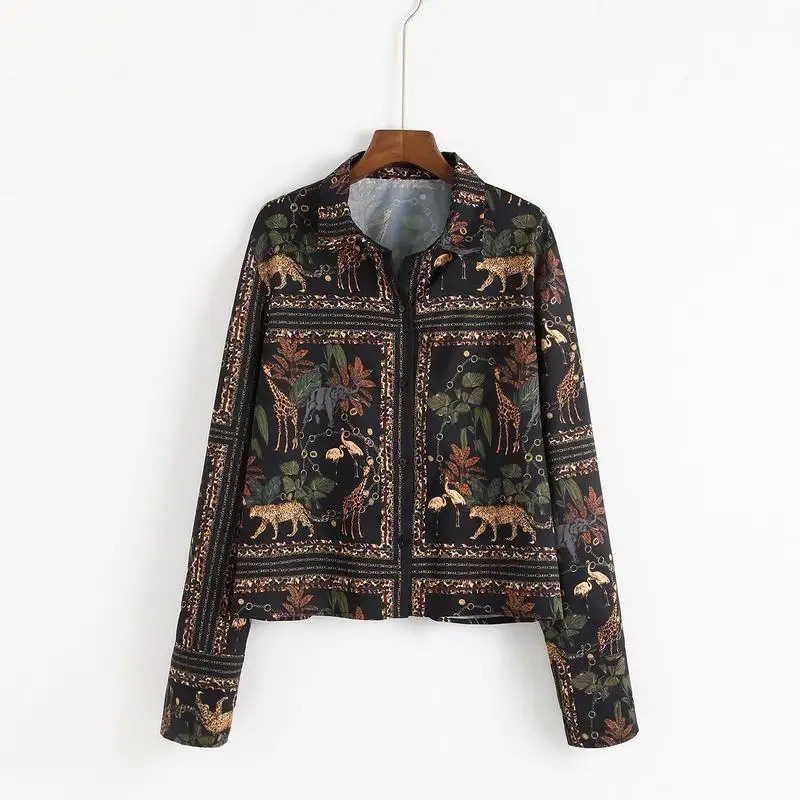 

Vintage Women Blouse 2019 Spring New Fashion Animal Floral Pattern Casual Full Sleeve Shirt Feminino Blusa