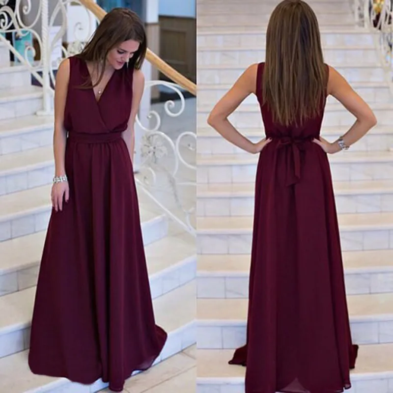 2XL Plus Size Dresses New Women's Clothing Beach Bohemian Floor Length Long Dress Tie Waist Sleeveless V-neck Chiffon Dress Belt