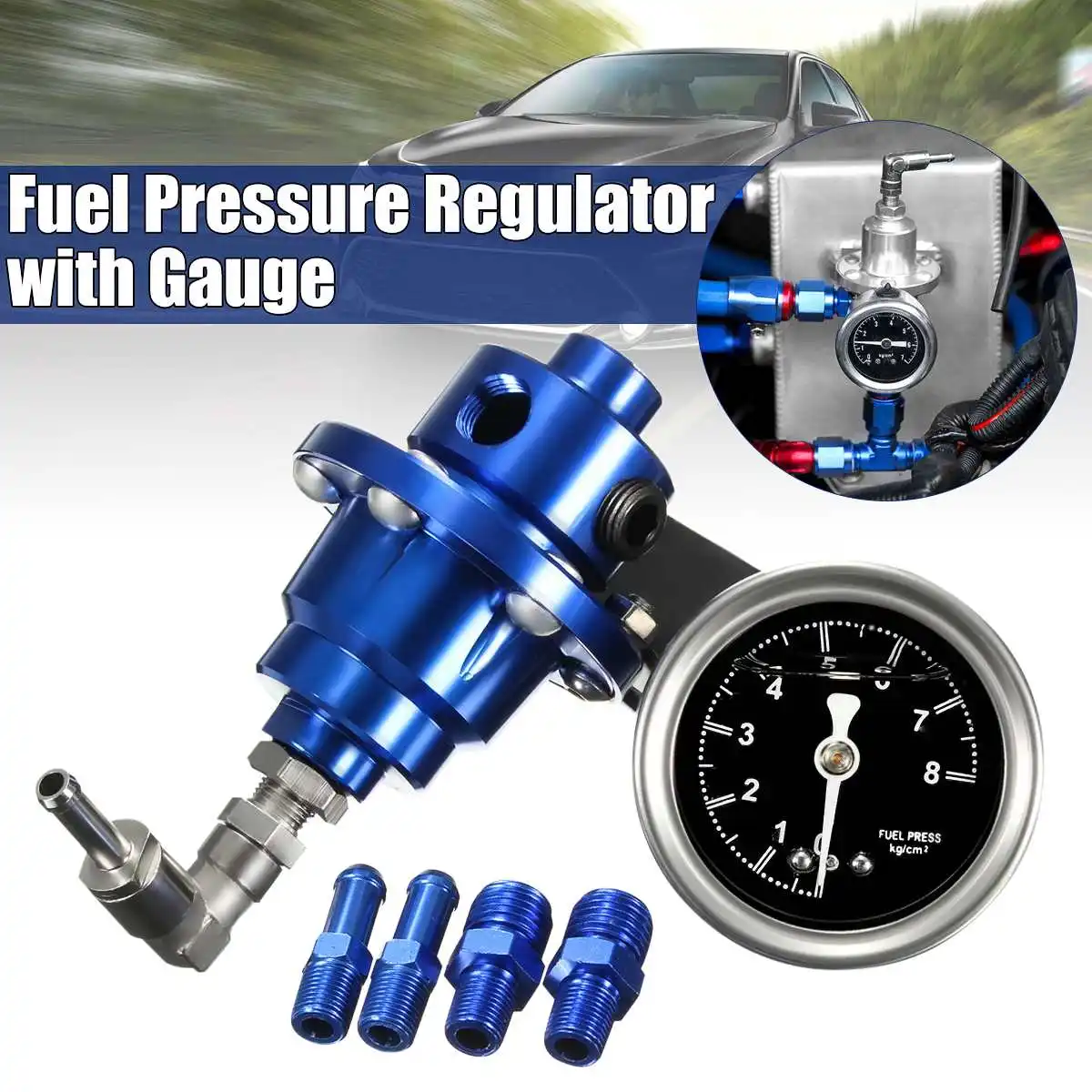 1 Pcs 2 Pcs Blue Aluminum Universal Adjustable Fuel Pressure Regulator