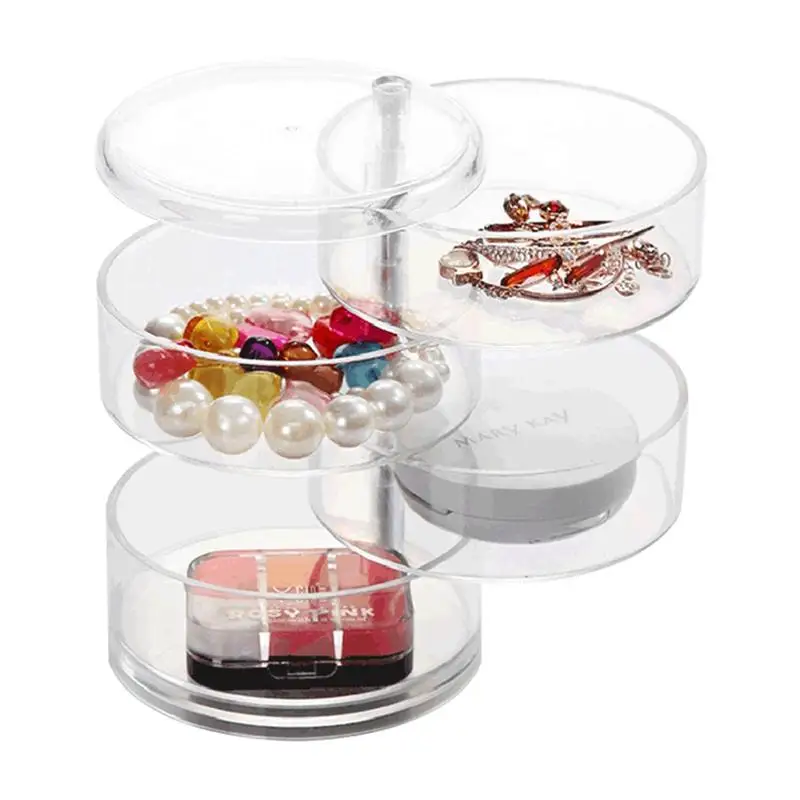  1PC Cosmetic Jewelry Box Creative Acrylic Four-layer Transparent Circular Rotating Case Desktop Sto