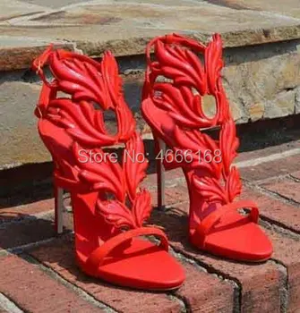 

Vinapobo Summer Women High Heels Gold Winged Leaves Cut-out Stilettos Gladiator Sandals Flame Party High heel Sandal Shoes Woman