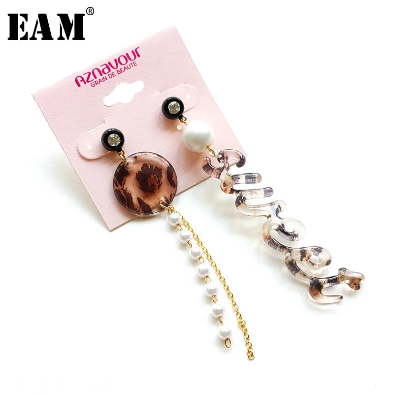 

WKOUD EAM Jewelry / 2019 New Fashion Asymmetric Circular Letter Transparent Leopard Earrings Women's Accessories S#R109416
