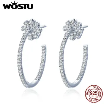 

WOSTU Korean Fashion 925 Sterling Silver Flower Hoop Earrings Clear Zircon Big Earrings For Women Wedding Silver Jewelry CTE049