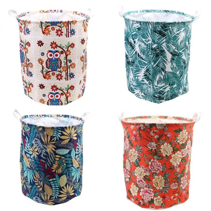 

Canvas Folding Large Laundry Storage Bucket Toys Clothes Barrel Organizer Clothes Barrel Organizer Laundry Leaves Red Flowers