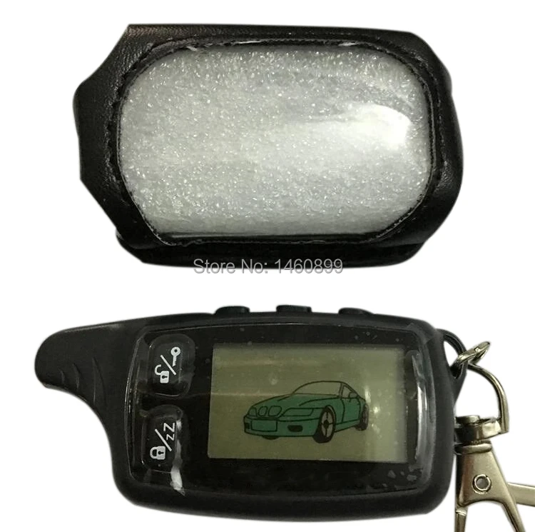 

TW9030 LCD Remote Control Key Fob + Leather Case Keychain Trinket for Russian TW 9030 two way car alarm system Tomahawk TW-9030