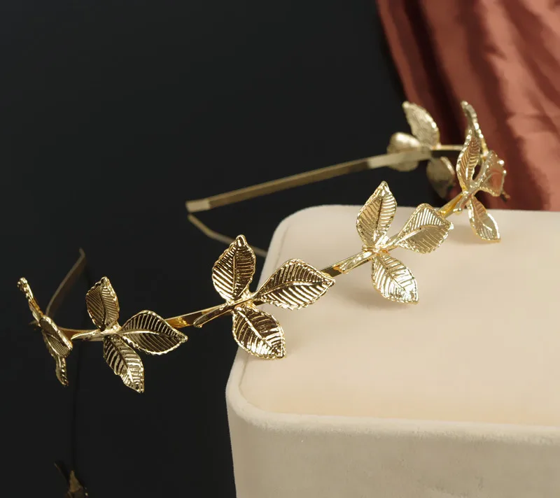 Gold Leaf Headband Grecian Goddess Wedding Bridal Metal Leaf Hair