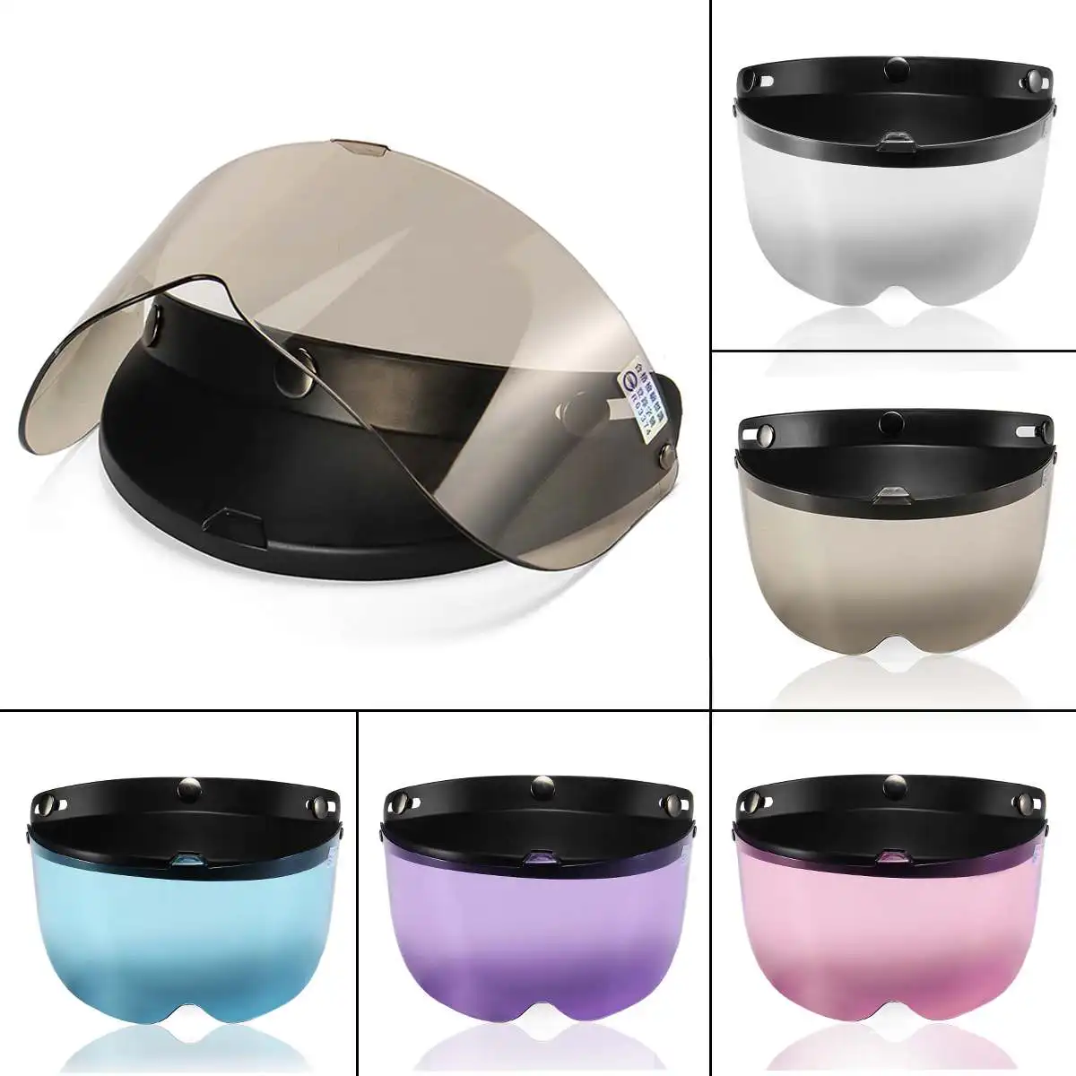 

Motorcycle Helmet visor Shield Lens Retro Open Full Face Flip Up 3-Snap Motorbike Helmet Lens Universal