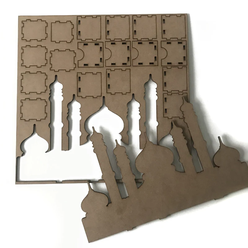 

New MDF Wooden Eid Calendar Sign Ramadan Calendar Sign Muslim Architectural Style Decorative Gift Boxes