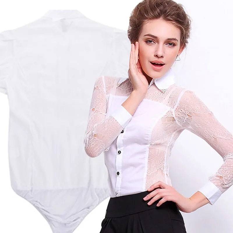 Women Lace Long Sleeve Patchwork Blouse Elegant Slim Fit Women Body
