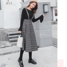 2018 New Women Plaid Two Piece Sets Flare Sleeve Sweater And Straped Dress Knitted Suits Button Casual Plus Size Outfits