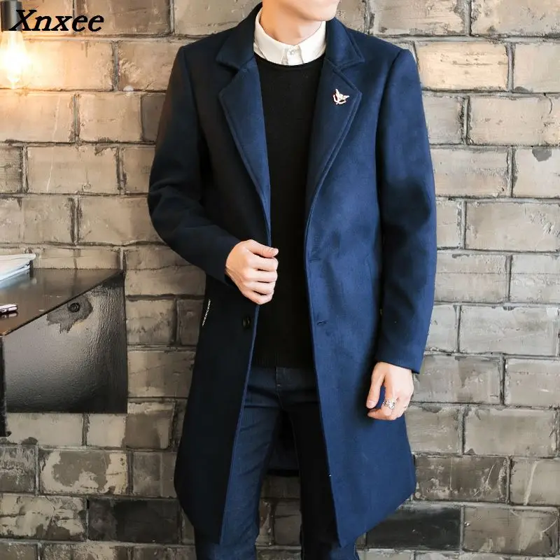 2018 Long Jackets & Coats Single Breasted Casual Mens Wool Blend Jackets Full Winter For Male Wool Overcoat 3XL 4XL Xnxee 2022 newest men sportswear trend 3d long sleeve t shirt trousers sets spring autumn male clothes casual tracksuit two piece suit