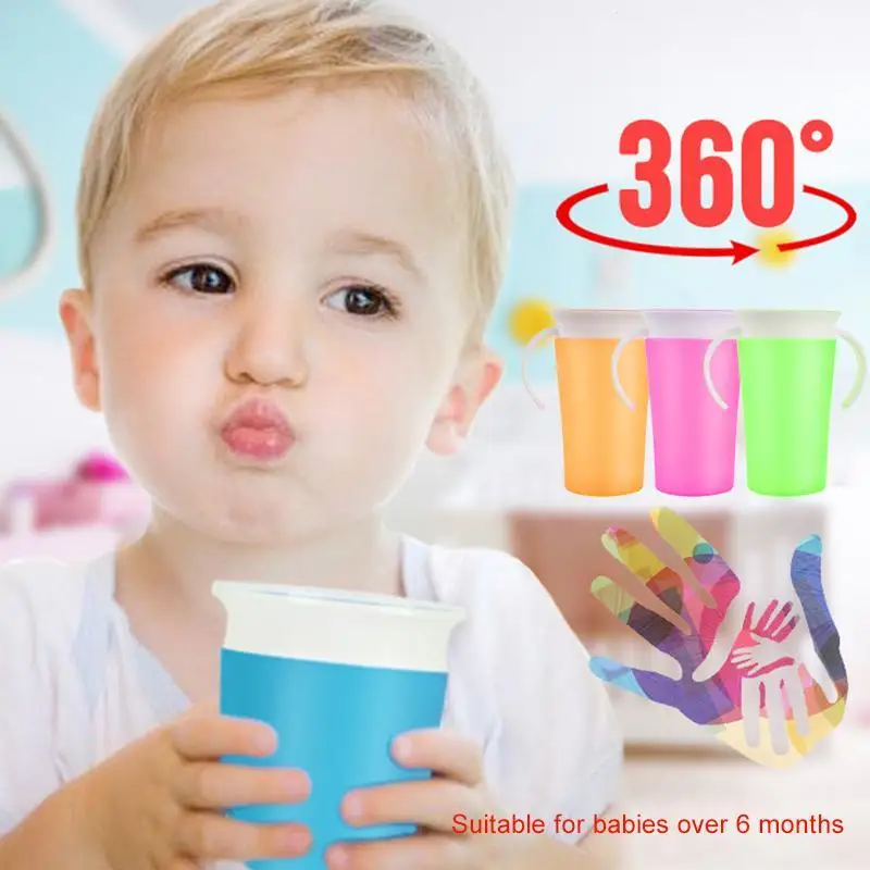 360 Degrees Rotatable Baby Drinking Cup With Double Handle Flip lid