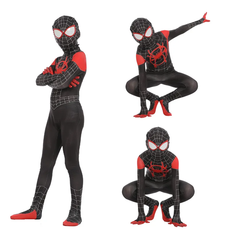 Мальчик дети Человек-паук в Spider-Verse Майлз Моралес Косплей Костюм Zentai Человек-паук шаблон Боди Комбинезоны