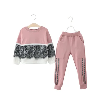 

2018 Autumn And Winter Pattern Children's Garment Girl Lace Sweater Suit Letter Trousers