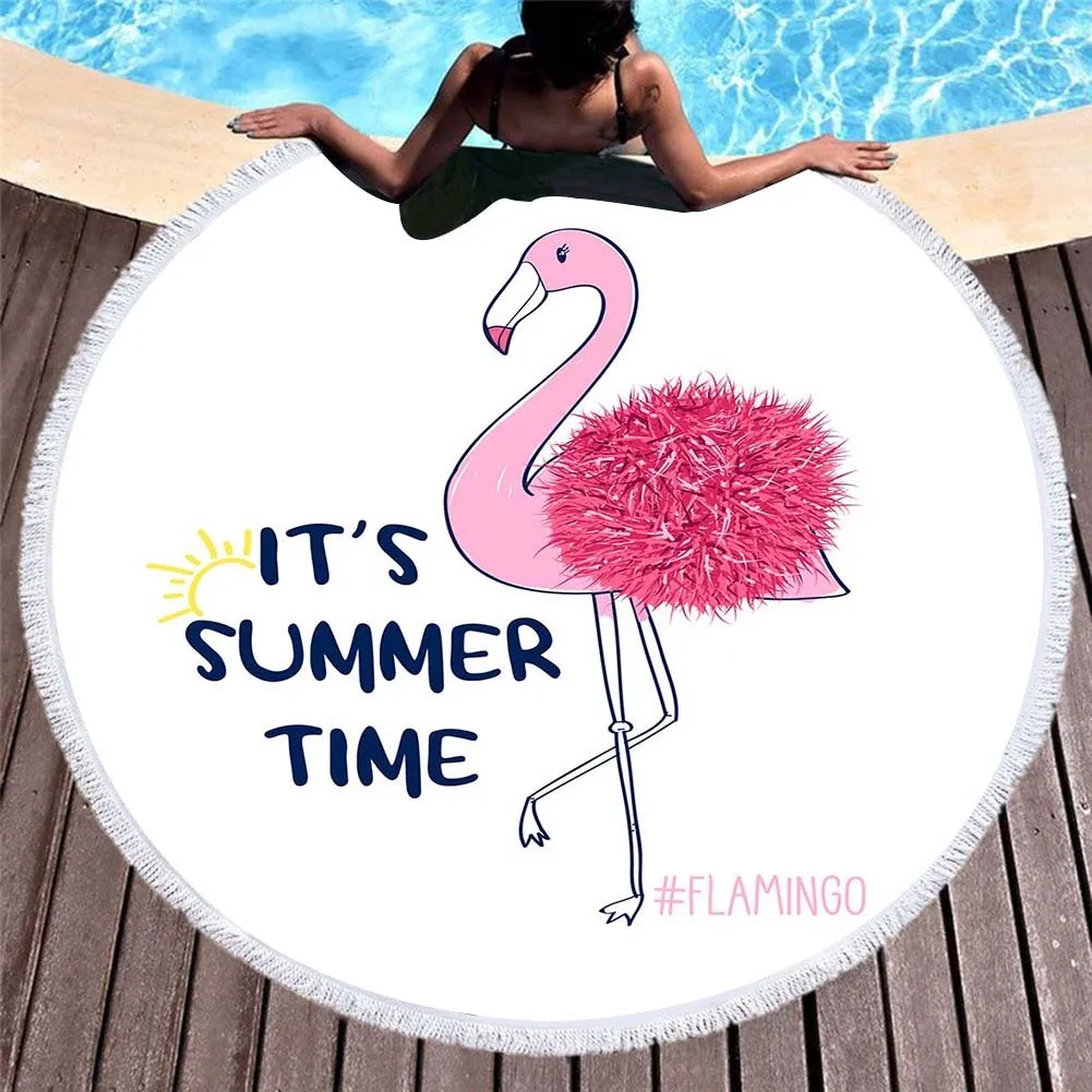 

Cartoon Flamingo Pink Round Beach Towels For Kids Microfiber Towel Bath Pineapple Green Leaves Summer Yoga Mat Large Toalla Bath