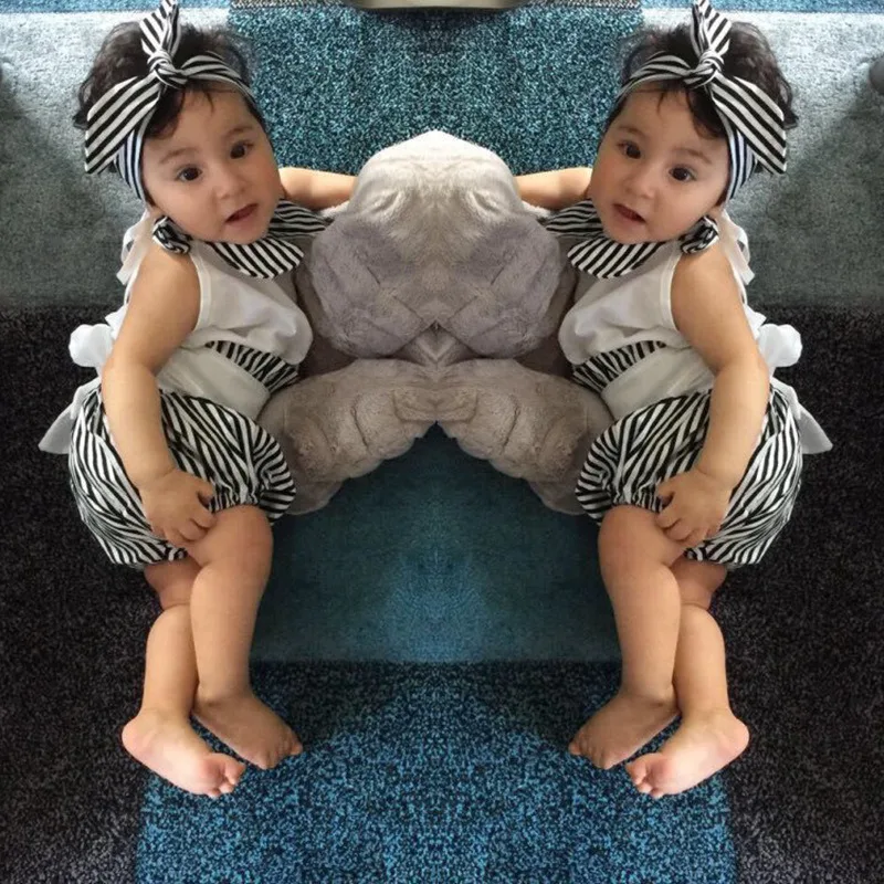 

3pcs Toddler Baby Girl Clothes Set Striped Short Sleeve Top +Stripe Shorts +headband 3Pcs Outfits Set Clothes