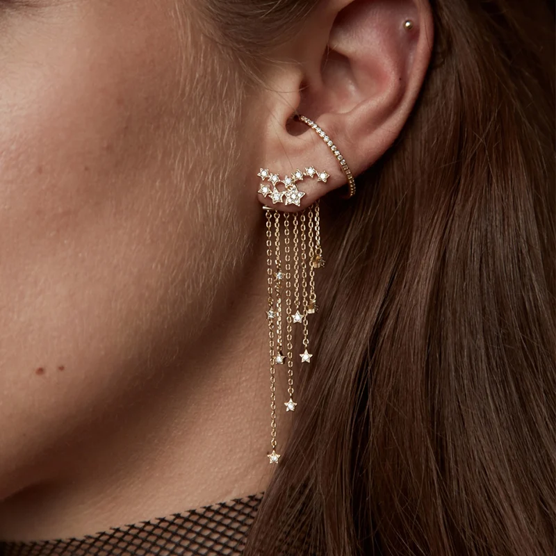 Long Earrings Pendant 1 Pair Women Tassel Gold/ Silver Color Stylish Girl Women Star Streamlined Fashion Crystal