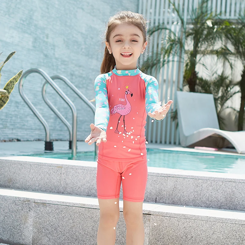 

Swimsuits Girl Swimwear Two Pieces Children Rash Guards Long Sleeved Surfing Swimming Trunks Bathing Suits