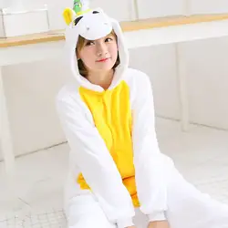 Фланель мультфильм для женщин Onesie пижамы с длинным рукавом животные капюшоном Жираф Единорог унисекс теплые плюс размеры *