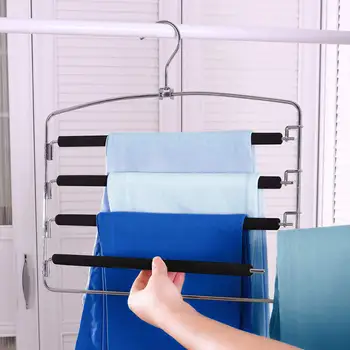 

New Magic Stainless Steel Trousers Hanger Multifunction Pants Closet Belt Holder Rack Saving Space Home Storage
