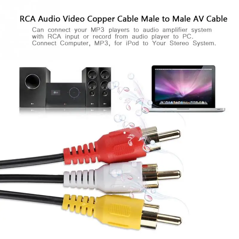 

3RCA to 3RCA Audio Video Copper Cable Male to Male AV Cable Cord Wire 4N Oxygen-free Copper Imported Terminal For DVD TV 2019