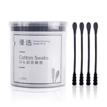 200 шт./упак. одноразовые ватные тампоны, уши чистый черный хлопок спиральные палочки макияж бровей помады хлопок инструменты для макияжа