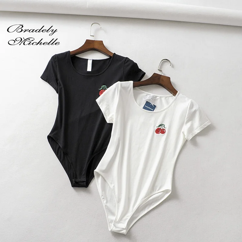 

BRADELY MICHELLE jumpsuits for women 2019 fashion outwear rompers cotton tops Sexy short-sleeve o-neck knitted bodysuits