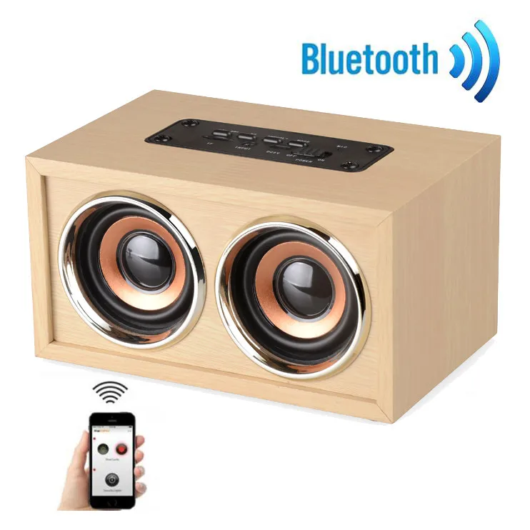 

mosunx Wooden Portable Bluetooth Speaker Wireless Retro Bluetooth Speaker 3D Dual Loudspeaker Surround Mini USB Charging Fashion