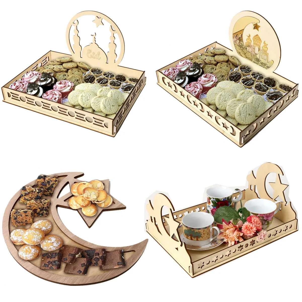 

Eid Mubarak Ramadan Moon Srar Party ServingTableware Dessert Pastry Serving Tray Display Holder Decor Ornament