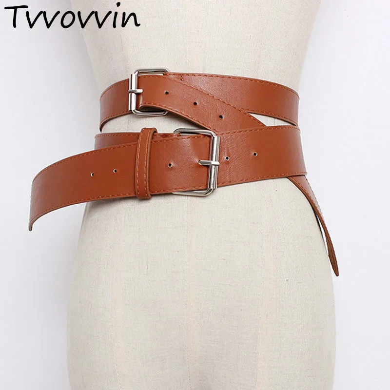 

2019 New Autumn Winter Solid Color PU Leather Double Pin Buckle Irregular Long Belt Women Fashion Tide All-match Q480