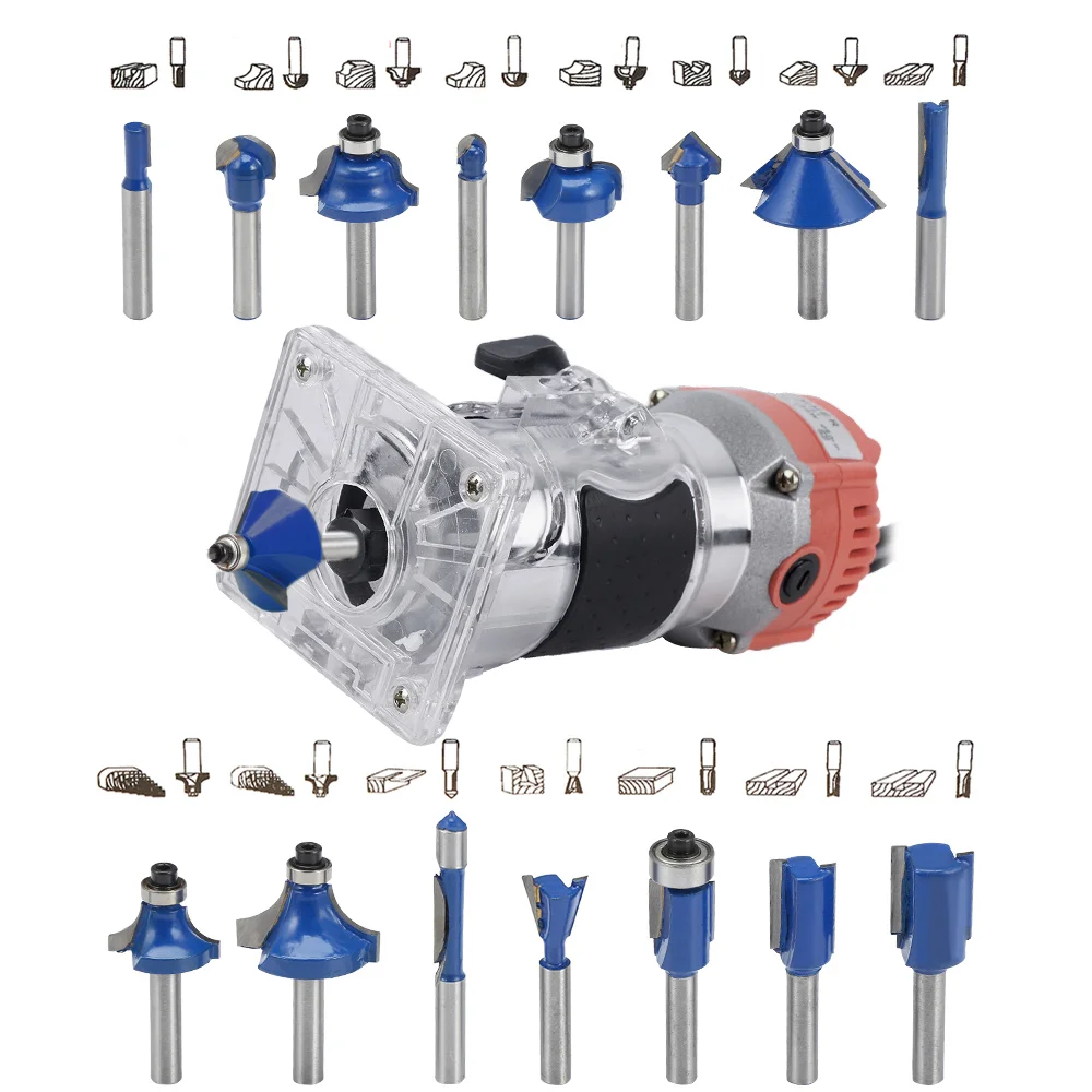 

15pcs 1/4-Inch Shank Router Bit Milling Cutter Set Woodworking Tool With Box For Edging Veining Grooving Electric Hand Trimmer