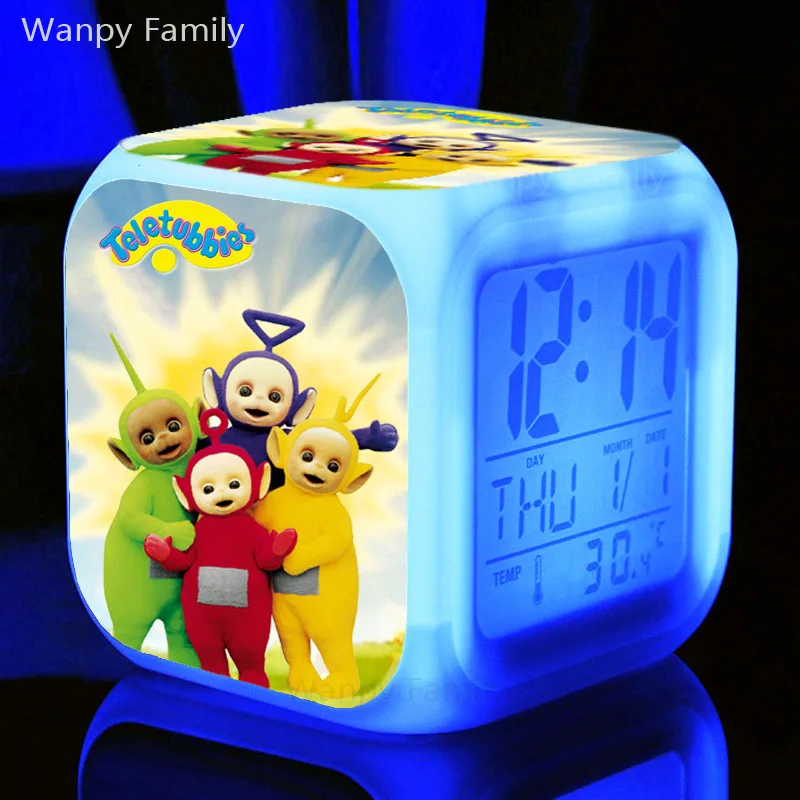 Милый мультфильм Телепузики Будильник 7 цветов светящийся светодиодный цифровой часы детский подарок многофункциональные настольные электронные часы
