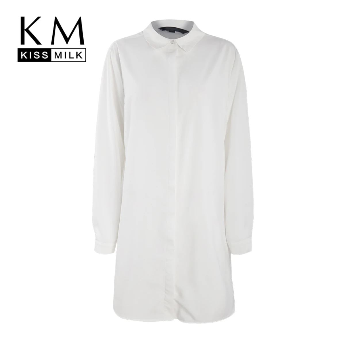 

Kissmilk Europe And The United States Simple Solid Color Large Size Shirt Invisible Button Clothing Easy To Wear Basic Shirt