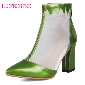 

Lloprost ke Women's Plus Size 32-47 Sexy Air Mesh Chunky High Heels Shoes Woman Elegant Mature Party Summer Boots Footwear H208