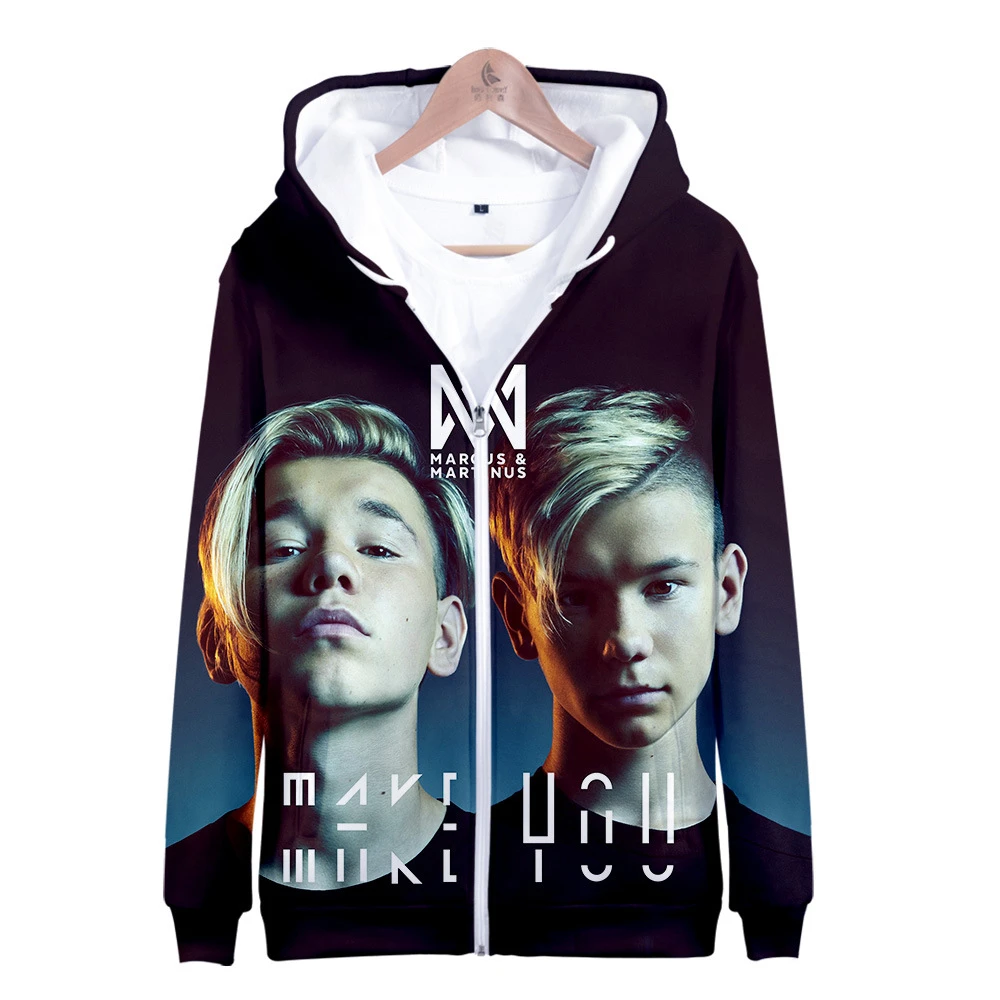 Sudadera con capucha con estampado de Marcus y Martinus para hombre y mujer, ropa deportiva de manga larga, holgada, con cremallera, abrigo cálido|Sudaderas con capucha y sudaderas| -