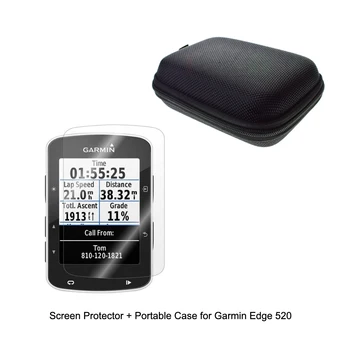 

Outdoor Traveling Protect Portable Case Bag + Clear Screen Protector Shield Film for Garmin Cycling GPS Edge 520