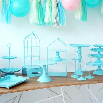

Baby Blue Cake Stand Cupcake Tray Cake Tools Home Decoration Dessert Table Decorating Party Suppliers 3 Tiers Birdcage