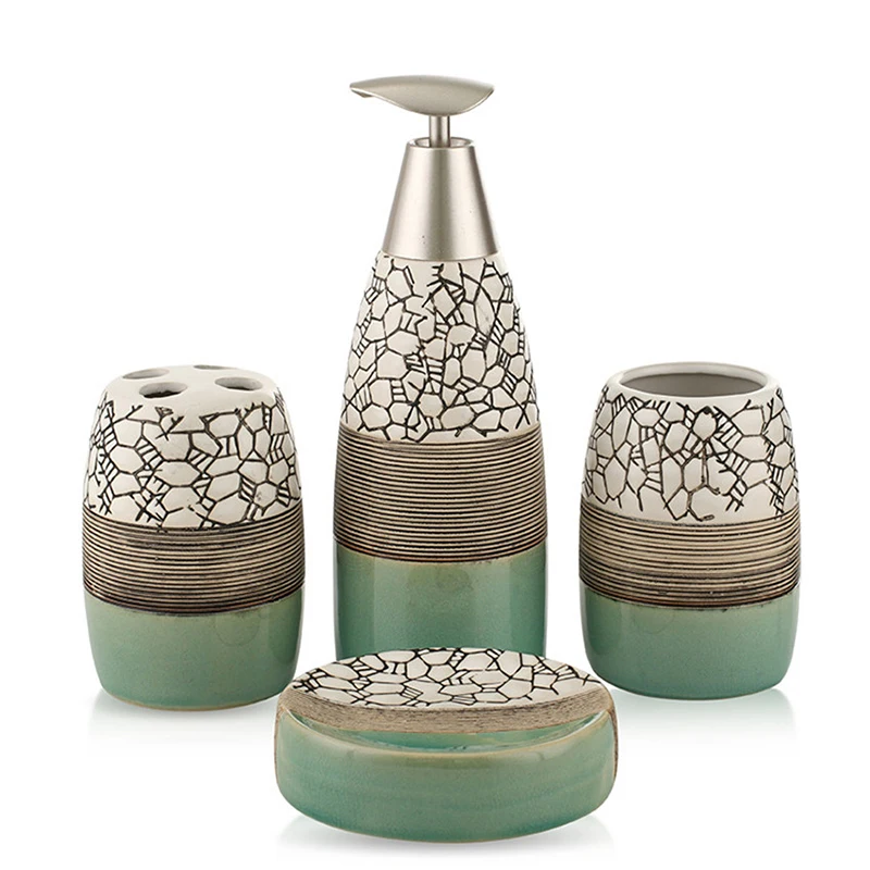 LBER 100% Ceramic Bathroom Accessories 4 Piece Set Bath Gift Set Toothbrush Holder Set Tumbler Soap Dish Including Soap Dispener LBER 100% Ceramic Bathroom Accessories 4 Piece Set Bath Gift Set Toothbrush Holder Set Tumbler Soap Dish Including Soap Dispener