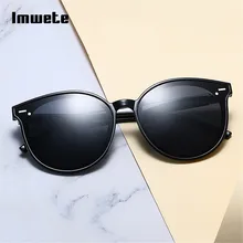 Imwete, женские солнцезащитные очки, фирменный дизайн, винтажные круглые солнцезащитные очки, ретро очки «кошачий глаз», черные, UV400, солнцезащитные очки